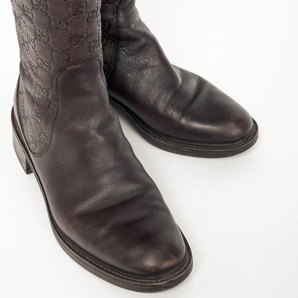 Gucci Maud Chocolate Soft Guccissima Leather Knee-High Riding Boots - Picture 7 of 13